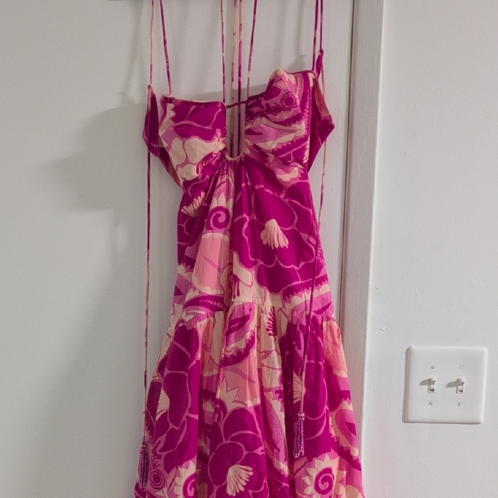 FARM Rio Pink and Cream Backless Dress